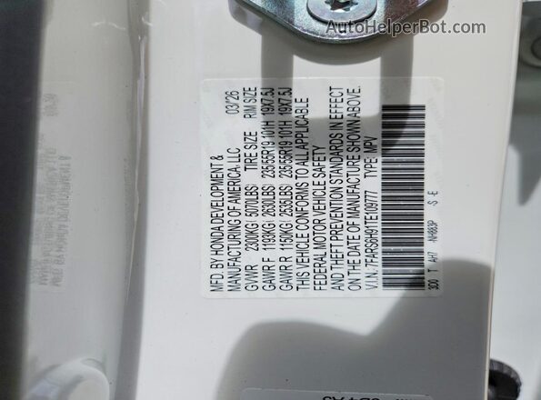 7FARS6H91TE109777 2026 HONDA CR-V White Vista interior de 360 grados