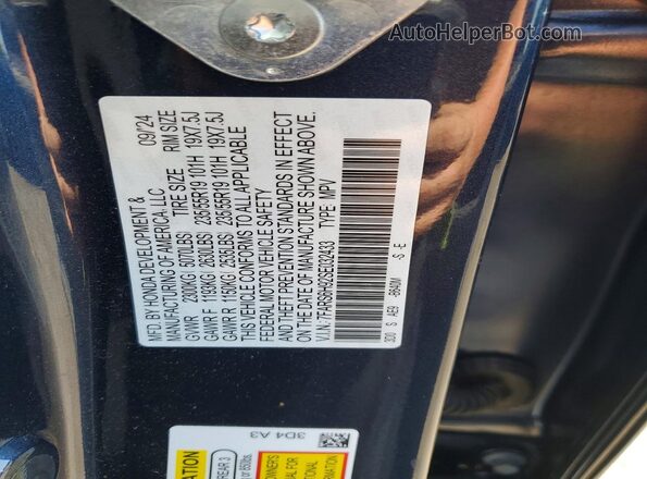 7FARS6H92SE032433 2025 HONDA CR-V Blue VIN კოდის სტიკერის ხედი