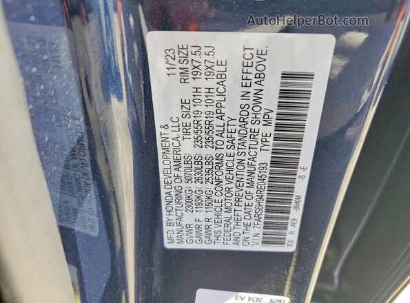 7FARS6H94RE045193 2024 HONDA CR-V Blue Widok naklejki z numerem VIN