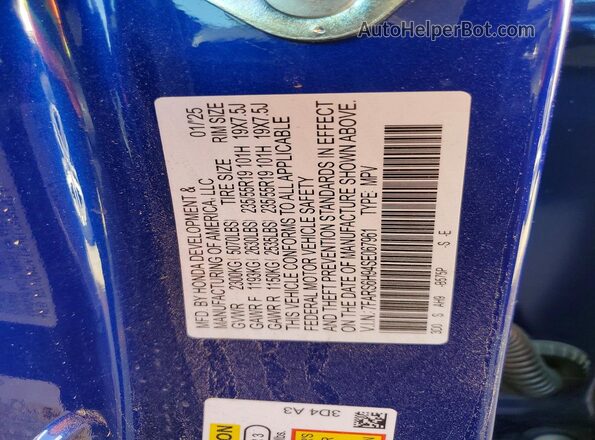 7FARS6H94SE067961 2025 HONDA CR-V Blue Vista interior de 360 grados