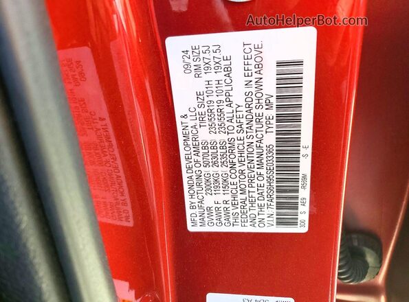 7FARS6H95SE033365 2025 HONDA CR-V Red Vista de la etiqueta del VIN