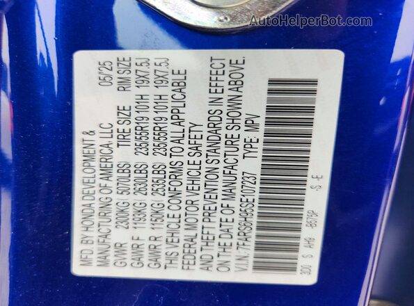 7FARS6H95SE107237 2025 HONDA CR-V Blue Widok naklejki z numerem VIN
