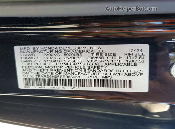 7FARS6H96SE063958 2025 HONDA CR-V Black VIN կոդի պիտակի տեսք