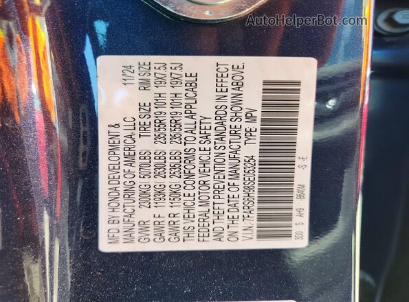 7FARS6H98SE053254 2025 HONDA CR-V Blue Vista de la etiqueta del VIN