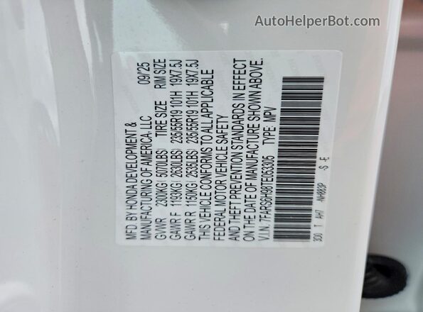 7FARS6H98TE053305 2026 HONDA CR-V White Widok naklejki z numerem VIN