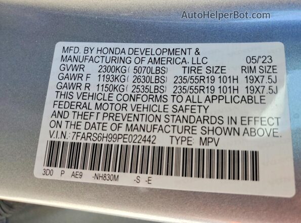 7FARS6H99PE022442 2023 HONDA CR-V Silver Widok wnętrza 360 stopni