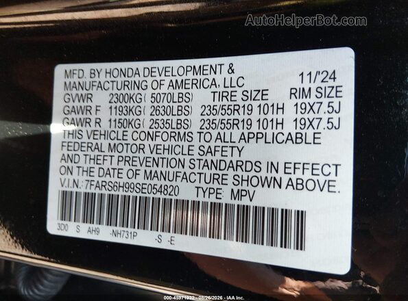 7FARS6H99SE054820 2025 HONDA CR-V Black Widok komory silnika