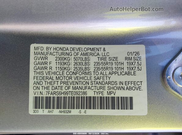 7FARS6H99TE092386 2026 HONDA CR-V Silver Vista del compartimento del motor