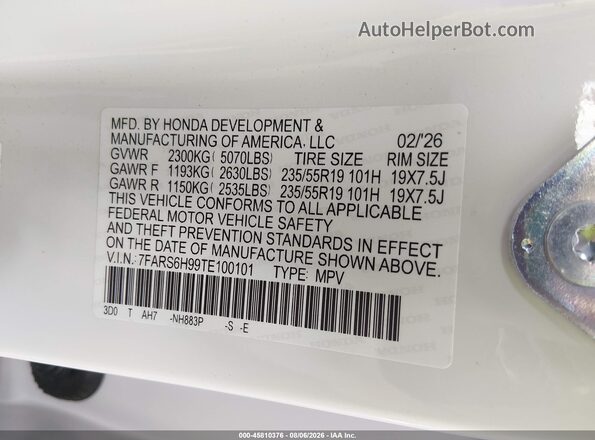 7FARS6H99TE100101 2026 HONDA CR-V Белый Вид подкапотного пространства