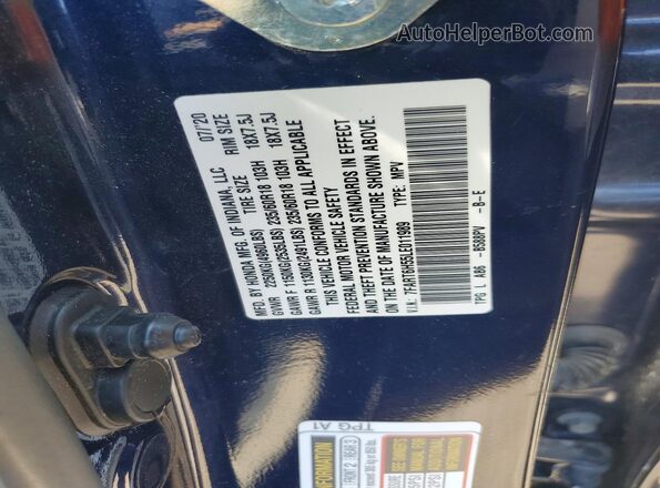 7FART6H55LE011989 2020 HONDA CR-V Blue VIN կոդի պիտակի տեսք