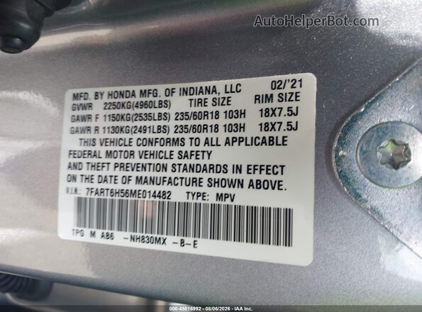 7FART6H56ME014482 2021 HONDA CR-V Silver Engine compartment view