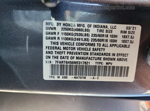 7FART6H56ME017821 2021 HONDA CR-V Charcoal Vista de la etiqueta del VIN