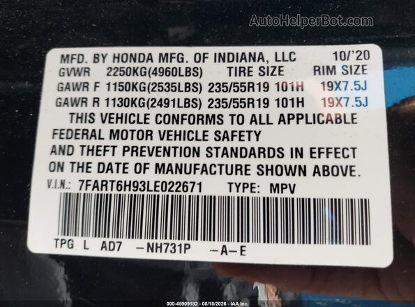 7FART6H93LE022671 2020 HONDA CR-V Black Widok komory silnika
