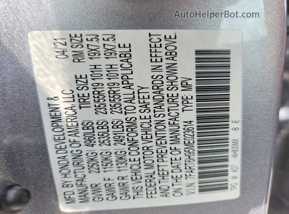 7FART6H95ME023614 2021 HONDA CR-V Silver Widok naklejki z numerem VIN