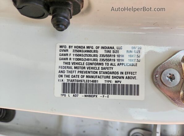 7FART6H97LE014881 2020 HONDA CR-V White VIN կոդի պիտակի տեսք