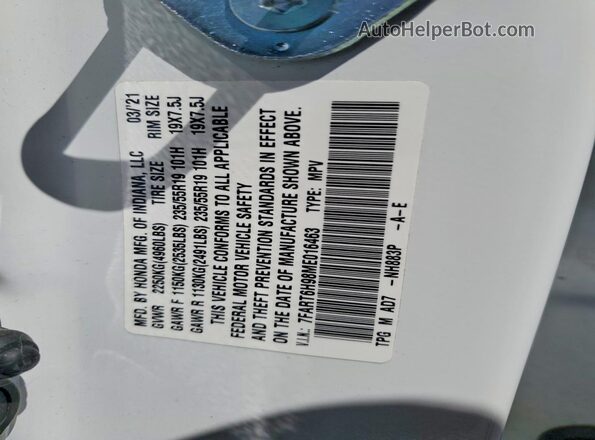 7FART6H98ME016463 2021 HONDA CR-V White Vista del compartimento del motor