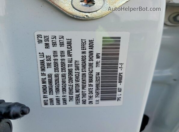 7FART6H99LE023744 2020 HONDA CR-V White VIN կոդի պիտակի տեսք
