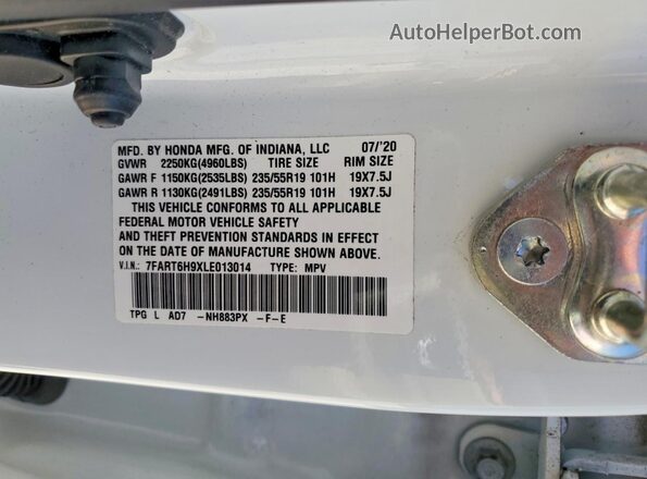 7FART6H9XLE013014 2020 HONDA CR-V White VIN sticker view