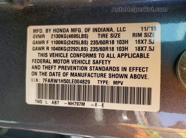 7FARW1H50LE004829 2020 HONDA CR-V Gray Vista de la etiqueta del VIN