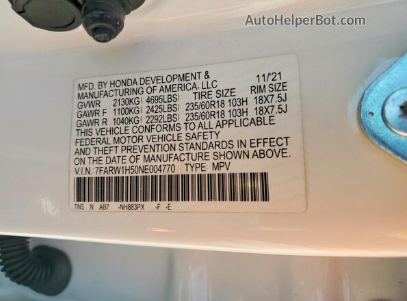7FARW1H50NE004770 2022 HONDA CR-V White Շարժիչի բաժամունքի տեսք