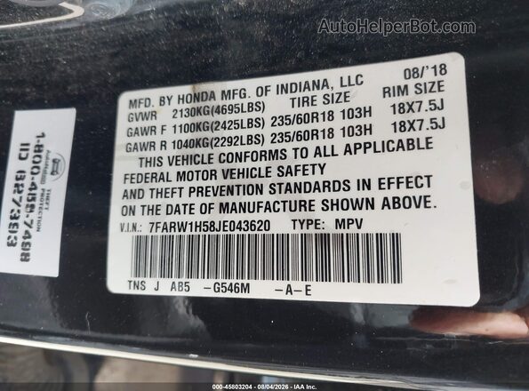 7FARW1H58JE043620 2018 HONDA CR-V Black Vista del compartimento del motor