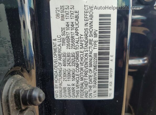 7FARW1H72ME022588 2021 HONDA CR-V Black VIN sticker view