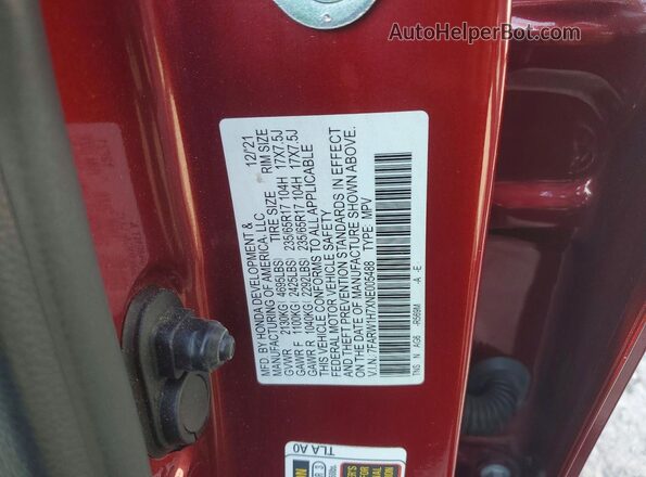 7FARW1H7XNE005488 2022 HONDA CR-V Red Vista de la etiqueta del VIN