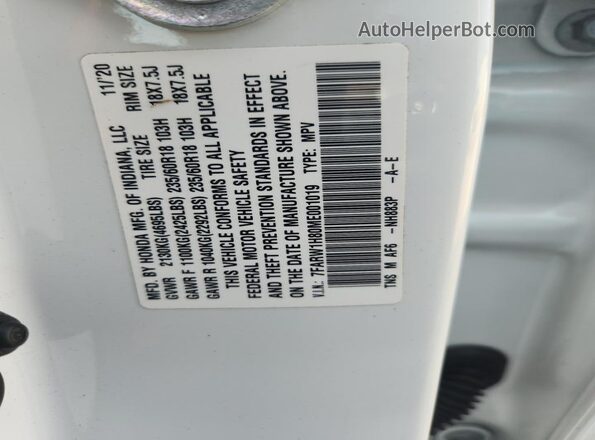 7FARW1H80ME001019 2021 HONDA CR-V White Вид наклейки з VIN-кодом