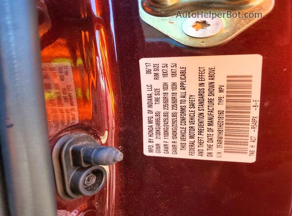 7FARW1H81HE018160 2017 HONDA CR-V Burgundy VIN sticker view