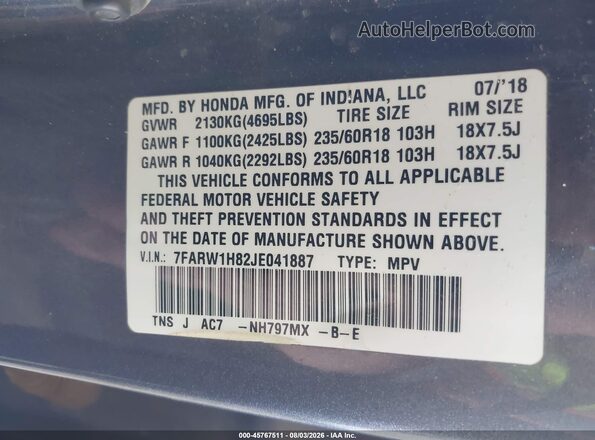 7FARW1H82JE041887 2018 HONDA CR-V Gray Vista del compartimento del motor