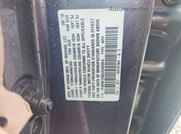 7FARW1H82JE045924 2018 HONDA CR-V Gray Widok naklejki z numerem VIN