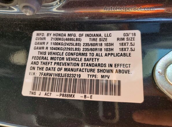 7FARW1H83JE023219 2018 HONDA CR-V Gray Vista del compartimento del motor