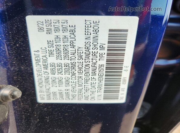 7FARW1H83NE015756 2022 HONDA CR-V Blue Widok komory silnika