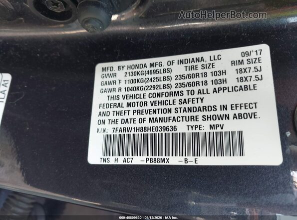 7FARW1H88HE039636 2017 HONDA CR-V Maroon Engine compartment view