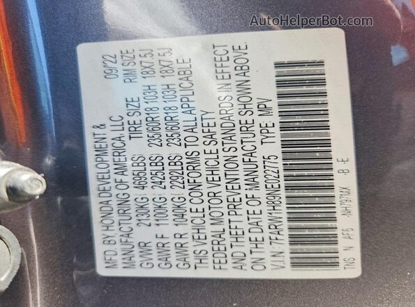 7FARW1H89NE022775 2022 HONDA CR-V Blue Widok komory silnika
