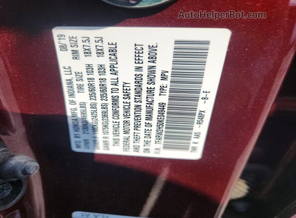 7FARW2H50KE049449 2019 HONDA CR-V Burgundy Widok naklejki z numerem VIN