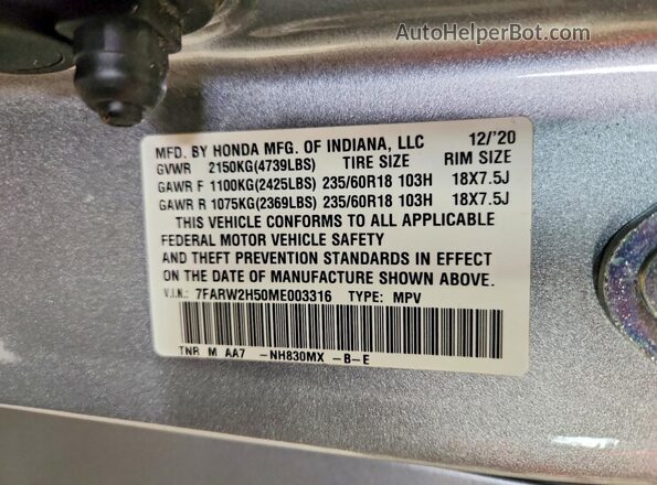 7FARW2H50ME003316 2021 HONDA CR-V Silver Vista de la etiqueta del VIN