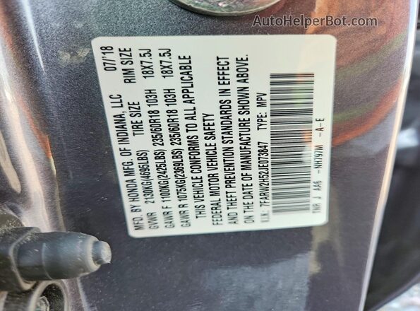 7FARW2H52JE073847 2018 HONDA CR-V Gray Widok naklejki z numerem VIN