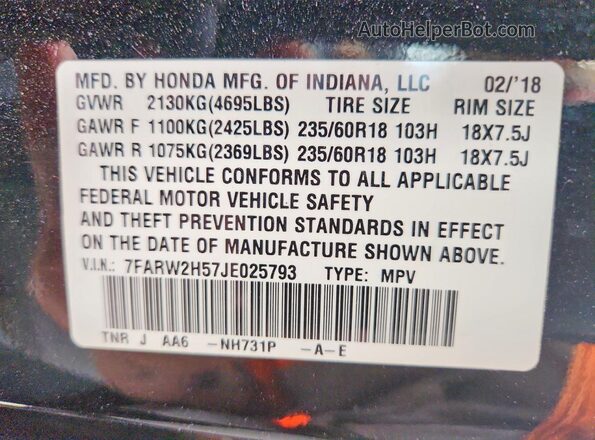 7FARW2H57JE025793 2018 HONDA CR-V Black VIN կոդի պիտակի տեսք