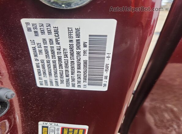 7FARW2H59JE085865 2018 HONDA CR-V Burgundy VIN კოდის სტიკერის ხედი
