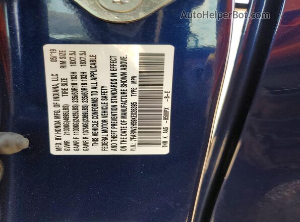7FARW2H59KE026395 2019 HONDA CR-V Blue Widok naklejki z numerem VIN