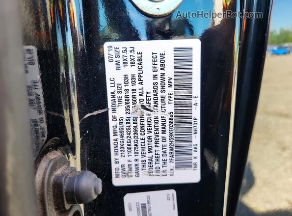 7FARW2H59KE038885 2019 HONDA CR-V Черный Вид наклейки с VIN-кодом