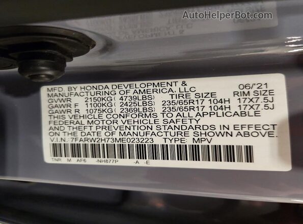 7FARW2H73ME023223 2021 HONDA CR-V Blue VIN sticker view