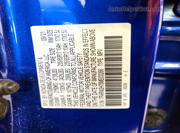 7FARW2H75ME033266 2021 HONDA CR-V Blue Widok naklejki z numerem VIN