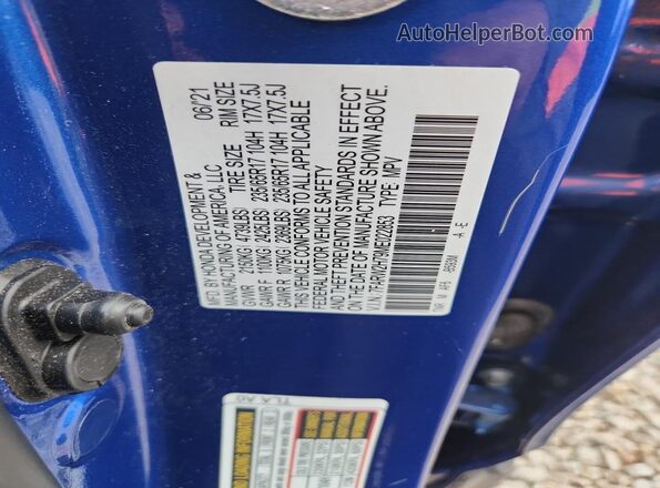 7FARW2H79ME022853 2021 HONDA CR-V Blue Widok naklejki z numerem VIN