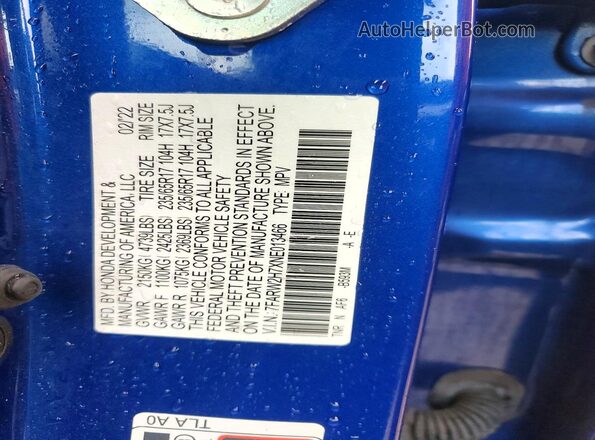7FARW2H7XNE013466 2022 HONDA CR-V Blue VIN կոդի պիտակի տեսք