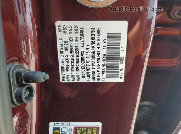 7FARW2H80JE017965 2018 HONDA CR-V Maroon Vista de la etiqueta del VIN