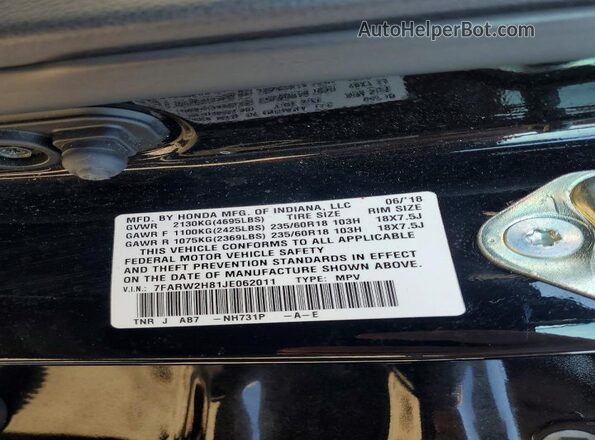 7FARW2H81JE062011 2018 HONDA CR-V Black Widok wnętrza 360 stopni