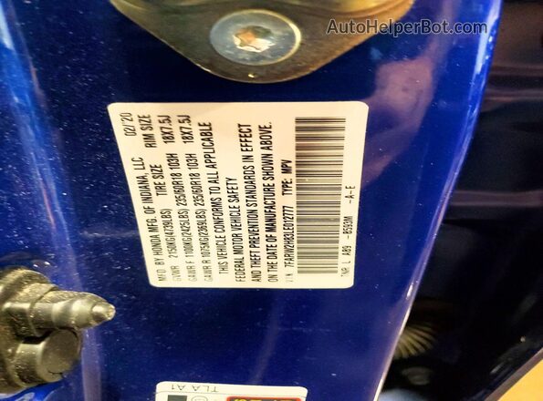 7FARW2H83LE012777 2020 HONDA CR-V Синий Панорамный вид салона 360°