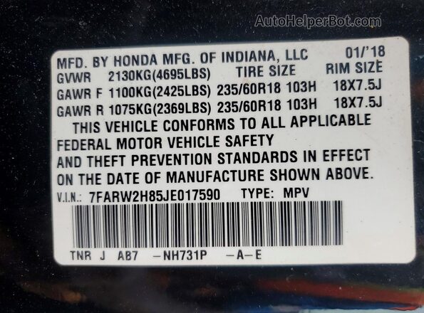 7FARW2H85JE017590 2018 HONDA CR-V Black 